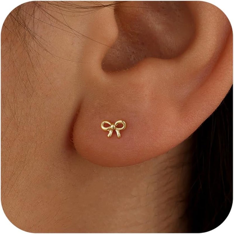 JIAOGE Valentines Day Gifts for Her Kids Teen Girls - Gold Bow Earrings for Women Jewelry Huggie Hoop Stud Earrings Hypoallergenic CZ Pearl Drop Bow Earring Gifts for Girls Wedding Birthday Gifts - Image 1